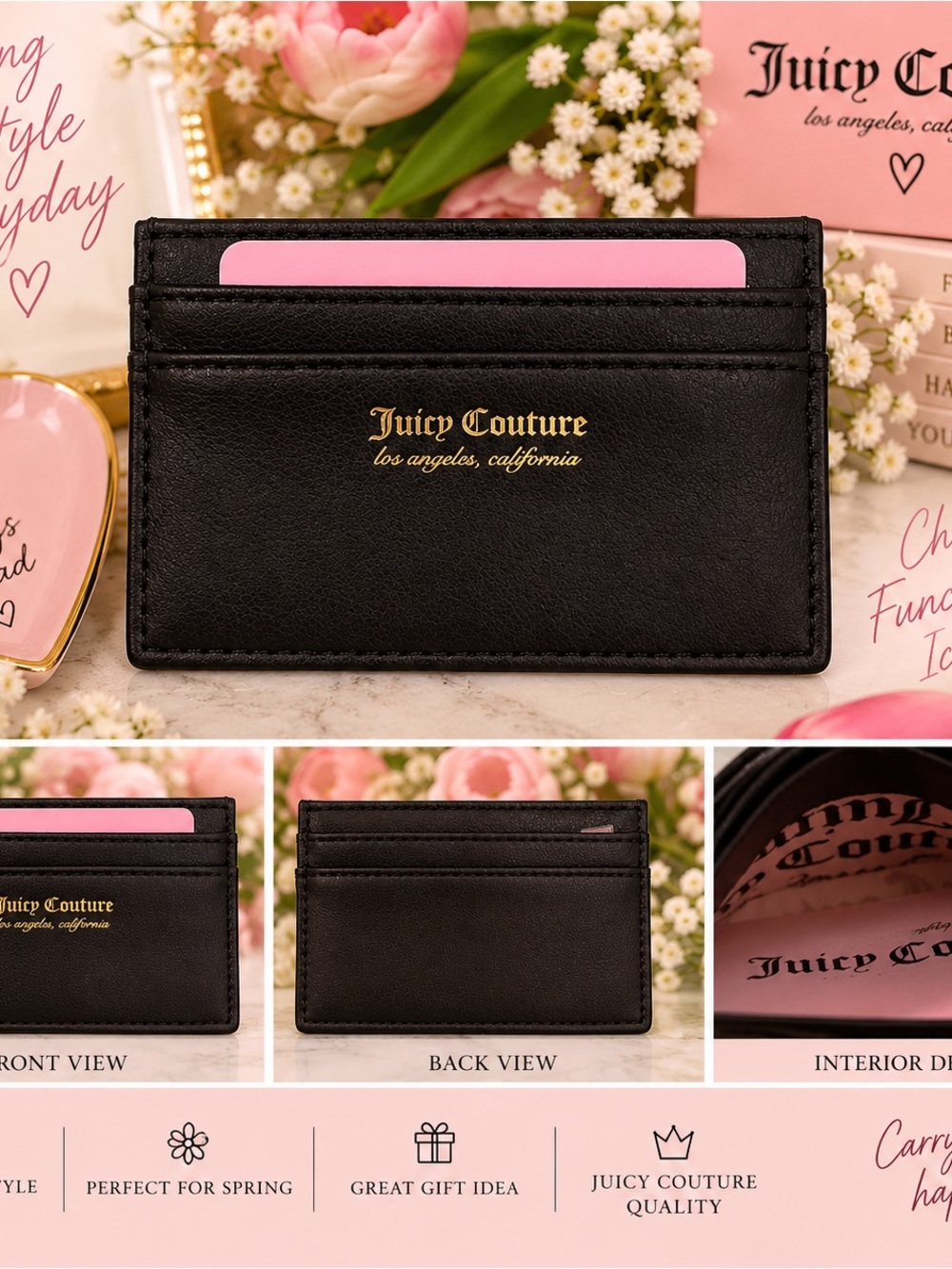 Juicy Couture Black Card & Key Holder with Gold Logo